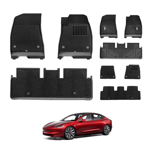 3W Floor Mats Fit for Tesla Model 3 2024 2025 2026 Highland with Carpets on TOP Thorex All Weather Dog Friendly Custom Fit Tesla Model 3 Car Liner Waterproof Non Slip Easy Install Car Accessories