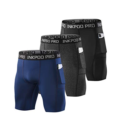 Inkpoo Men's 3 Pack Performance Compression Shorts Tights Active Workout Underwear with Pockets heihuiqing S
