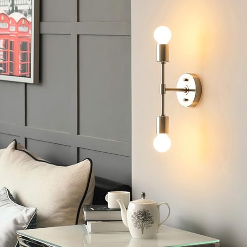 Aplique de pared interior E27 plateado con 2 luces de diseño moderno 6