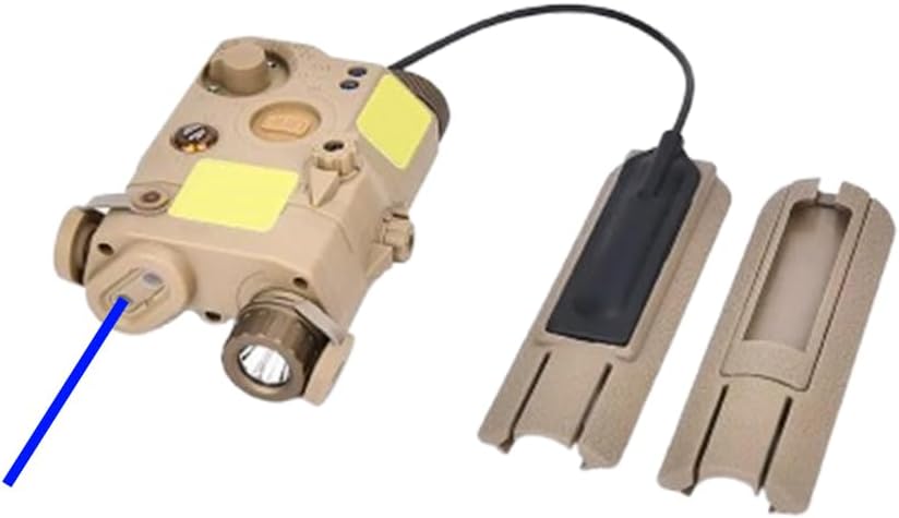 Plastic PEQ15 Box Aiming Laser Sight (with Red/Green/Blue Laser+Strobe White LED Flashlight+IR Fill Light), & Modular Remote Pressure Switch & Pressure Switch Slot Mount Combo,Fit 20mm Rail, Tan