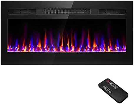 36 Inch Electric Fireplace Recessed and Wall Mounted, Fireplace Heater and Linear Fireplace, Ultra-Thin Electric Fireplace, Low Noise, with Timer, Remote Control, Adjustable 12 Flame Color, 750/1500W