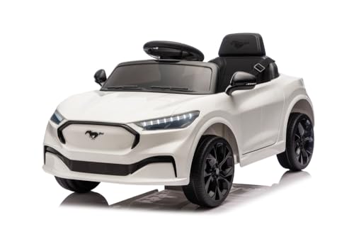 Coche Eléctrico para Niños 24V Ford Mustang – 2 Motores 45W, Ruedas EVA, Asiento de Piel, Control Remoto, Luces LED, Coche Infantil Deportivo (Blanco)