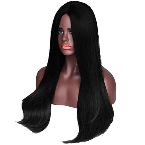Image of Synthetic Hair Wig Women | Long Black Hairs For Ladies | Centre Parting Natural Hair Wigs | Cosplay Alopecia, chemotherapy, Hair loss Fashion Wigs | Wigcap, Comb