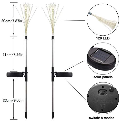 2 Pack Solar Garden Lights, 120 LED Solar Firework Lights Outdoor, Decorative Stake String Lights for Walkway Backyard Pathway Patio Christmas Wedding Party (4, Warm White)