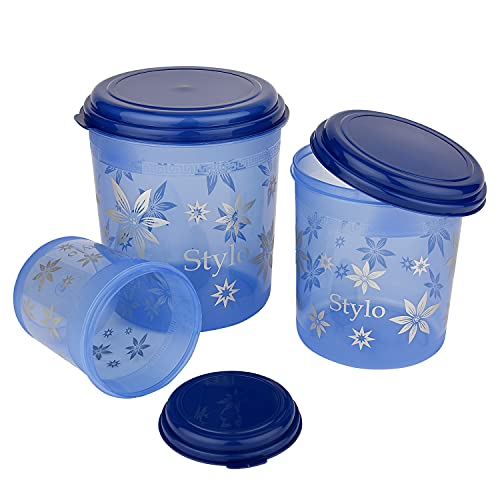Image of Asian Plastic Airtight Round Storage Containers Set of 3 (1 + 2.5 + 4.1 Ltr)| BPA free|Freezer Safe |Kitchen Storage Containers|Grocery|store namkeen, biscuits, choclates, rice, dal, cookies, pulses
