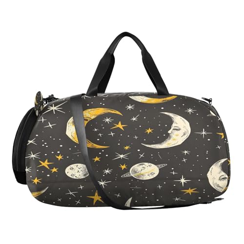 YETTASBIN Sport Travel Duffel Bag for Girls Boys, Star Moon Large Waterproof Weekender Overnight Bag, Detachable Shoulder Strap Gym Bag with Shoe Compartment & Wet Pocket2