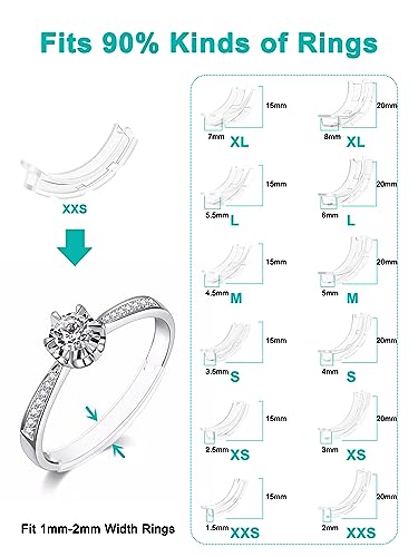 tuzama invisible ring sizer adjuster for loose rings women men-12 pack12 sizes for different band widthsjewelry ring size adapter reducer spacer jewelry guards for any thin wide rings