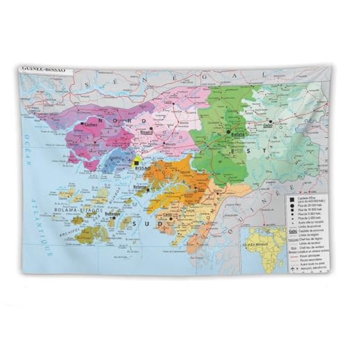 Tapisserie murale décorative avec carte du monde de la Guinée-Bissau - 152,4 x 228,6 cm