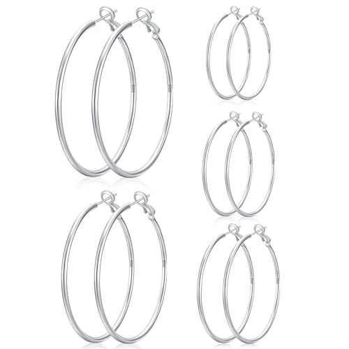 5 Pairs Stainless Steel Hoop Earrings, Big Thin Hypoallergenic Earrings for Women, Stylish Simple Hoop Earrings 30/40/50/60/70mm by Tedux - Used condition - US$5.90