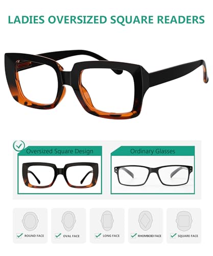Image of Eyekepper 4 Pack Stylish Reading Glasses Women - Oversized Square Readers Black /Tortoise +5.00