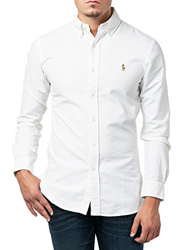 Polo Ralph Lauren - Chemise Casual - Taille ajustée - Col boutonné - Manches Longues Homme - Blanc - XX-Large