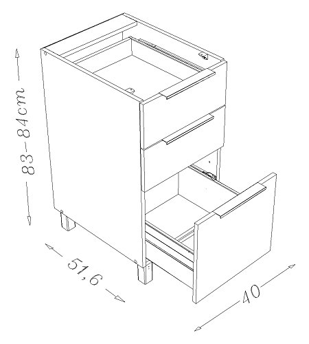 Berlioz Creations CT4BC Unterschrank für Küche mit 3 Schubladen aus Eiche, 40 x 52 x 83 cm, 100 Prozent französische Herstellung - Image 4
