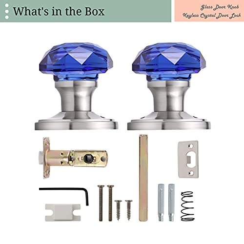Nizado Blue Glass Door Knob With Georgian Roped Rosette In Brushed Nickel (Passage Hall/Closet) #TOP6