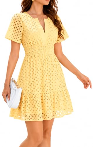 Image of INR Dress for Women Elastic Waist Hollow Out Embroidered A Line Casual Fashion Skirt Beach and Prom Cocktail Party Dresses
