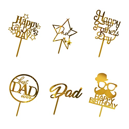 Lveud 6 Pcs Gold Acrylic Father's Day Cake Toppers, Happy Father's Day Cake Decorations,For Fathers Day Party Favors Decoration Supplies #TOP5