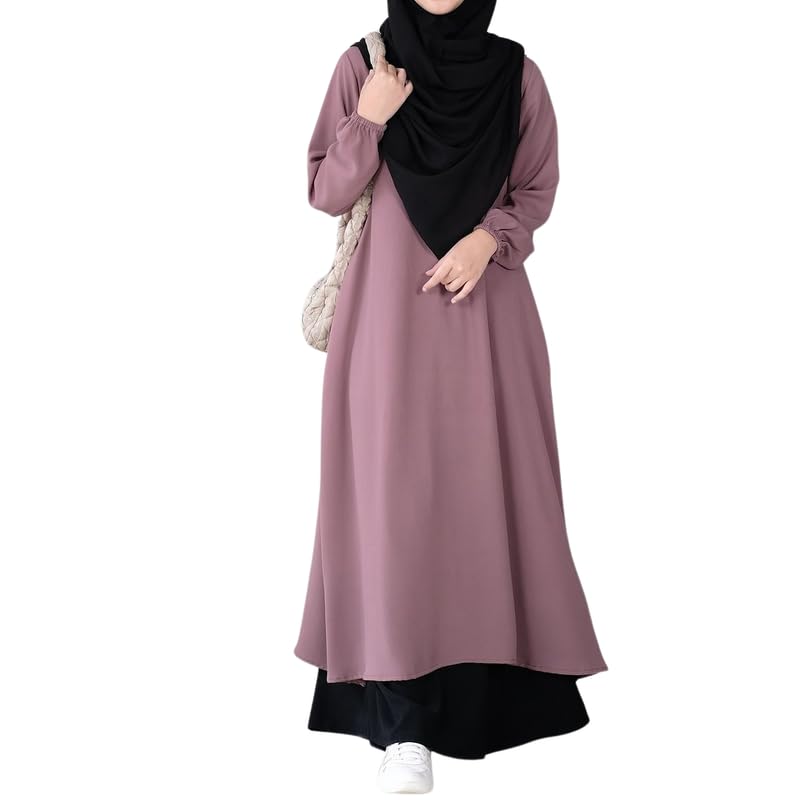 Muslim Closet Two Pieces Abaya Dress with Elasticated Sleeves made with Nida Matte Fabric - Knee length Burqa for Women and Girls