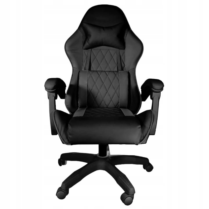 Prestige Fotel Gamingowy – Ergonomiczne Krzesło Biurowe z Funkcją Masażu i Wysuwanym Podnóżkiem, Miękka Tapicerka Materiałowa z Weluru, Poduszka Lędźwiowa i Zagłówkowa, Czarny