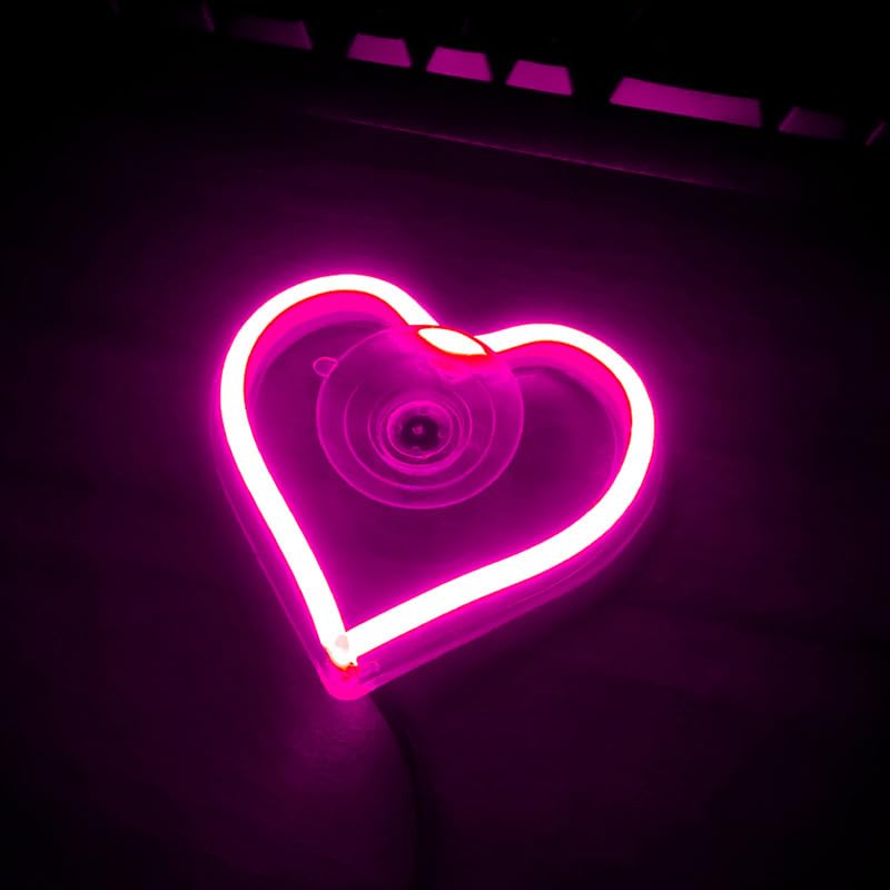 GLDNTM Car LED Window Lights - Romantic Heart-Shaped Neon Decorative Lights with USB Power for Interior Ambiance (Heartshape【Pink】,Battery)