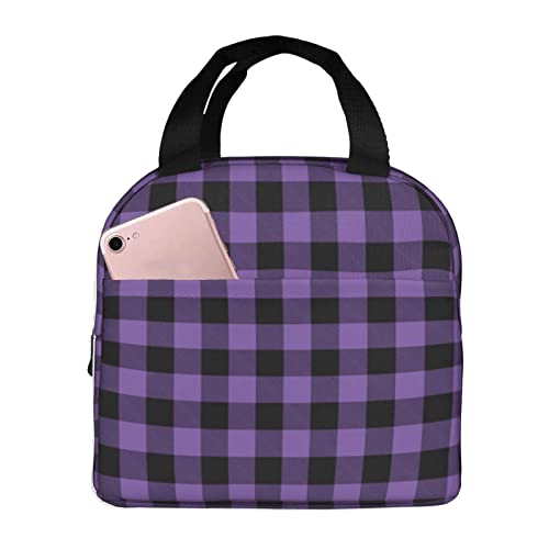 Ayvcxui Purple Buffalo Plaid Check Lunch Tote Reusable Lunch Bag Insulated Lunch Box For Students Work Outdoor Travel Picnicthermal Portable Bento Box Handbags Tote cover