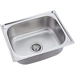 Fregadero Enrasado O Bajo Encimera DESHVA Fregadero Cocina Un Seno 74 * 44 Cm Fregadero Cuadrado De Acero Inoxidable Cepillado Incluyend Desagüe Fregadero Bajo Encimera Enrasado O sobre Encimera420mm X 370mm