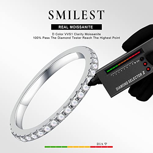 Smilest 2Mm Moissanite Wedding Rings For Women, D Color Vvs1 Brilliant Lab Created Diamond Wedding Band Rhodium Plated S925 Sterling Silver Stackable Rings Moissanite Full Eternity Ring For Women #TOP1