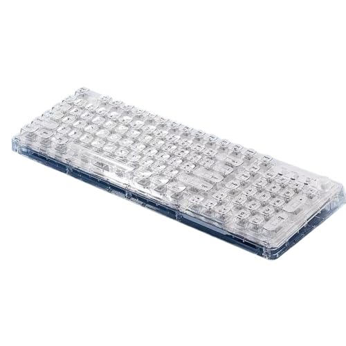 Emuia アイスキューブ透明ワイヤレス クリスタルキーボード トライモード メカニカル風 マルチデバイス対応 キーボードマウスセット Bluetooth 5.0 2.4GHz USB-C有線 RGBバックライト 静音構造 防水 ゲーミング プログラミング オフィス 在宅ワーク用(キーボード,ホワイト)