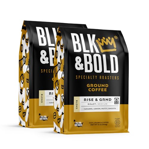 BLK & Bold Ground Coffee, Rise & GRND
