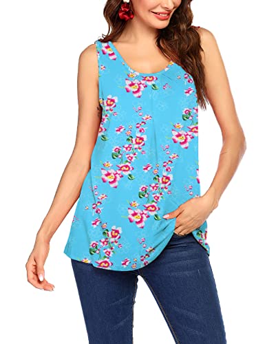 Zeagoo Womens Tunic Tank Tops Floral Sleeveless Tops Scoop Neck Summer Blouse Loose Casual Work Shirt #TOP28