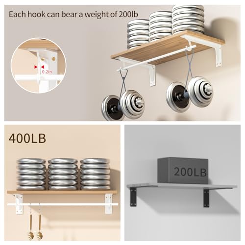 Closet Rod Support Bracket White WYGWP 13.5 inch Heavy Duty Shelf Brackets with Rod Holders Support 400lbs Wall Mounted Sturdy 2 Pack by WYGWP - Image 3