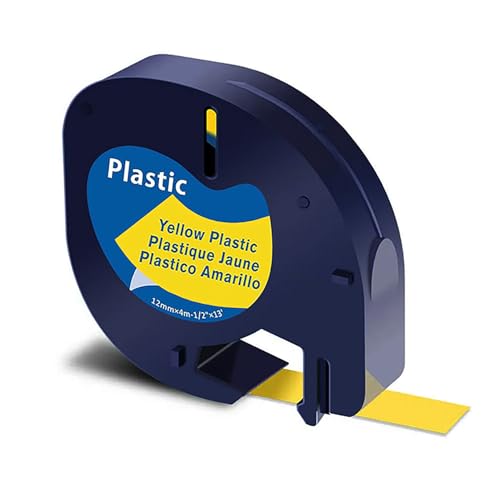 SHUBEIEUMI Cinta de Etiquetas Compatible para Dymo Letratag Cintas, 12mm x 4m Etiquetas de Impresora de Papel de Impresión Térmica, para Dymo 91332 91202 91222, Negro Sobre Amarillo
