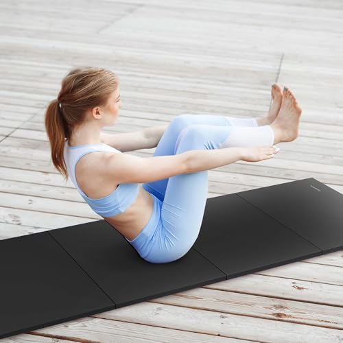 Image of BalanceFrom 6x4 Feet 4-Panel Folding Gymnastics Mat - 2-Inch Thick Pad with Vinyl Surface and Carrying Handles for Tumbling, Yoga, Pilates, Home Workouts, and Martial Arts