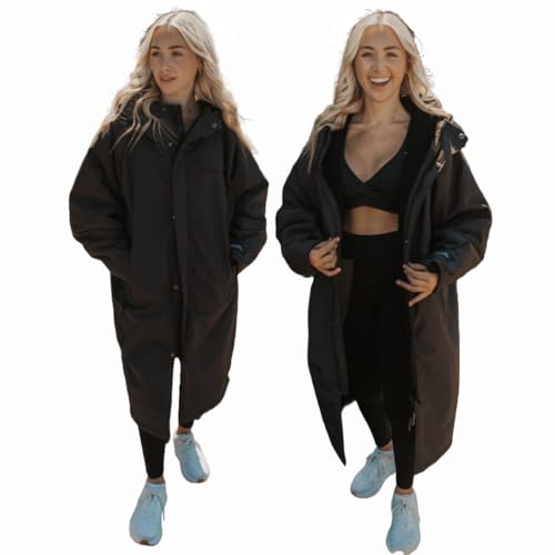 Dog Towel Robes Manao Anu Waterproof Windproof Changing Robe – LONG SLEEVE Fleece Lining, Oversized Beach Coat Drying Coat with Fleece Lining – Hooded Jacket for Beach, Wild Swimming, Surfing – ice bath