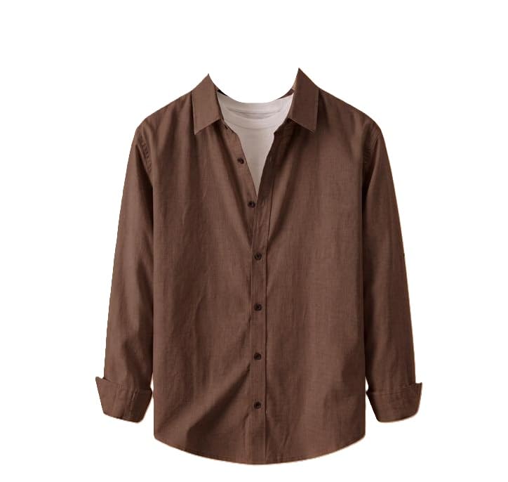 DHIRTS Men's Casual Cotton Shirt Brown Regular Fit - Image 1