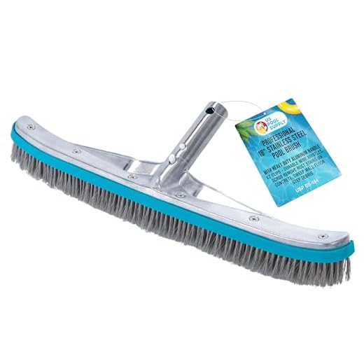 U.S. Pool Supply Professional 18" Stainless Steel Pool Algae Brush with Heavy Duty Aluminum Handle, EZ Clips - Durable Wire Bristles, Scrub Remove Rust Stains on Concrete, Sweep Wall Floor Step Debris
