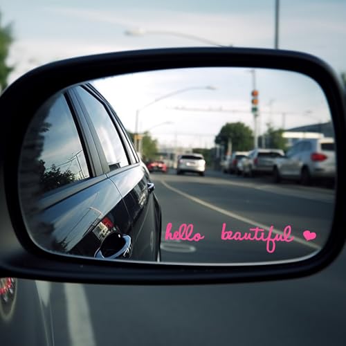Image of 10X Hello Beautiful Rearview Mirror Decal, Vinyl Car Window Stickers for Women - Self Affirmations Water Bottle Laptop Decals Gift Accessories