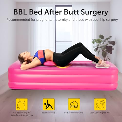 New Upgraded BBL Bed with Hole, Inflatable BBL Bed After Surgery, Brazilian Butt Lift Surgery Recovery Mattress with Carrying Bag & Air Pump,Waterproof Plant Velvet Touch Sleep-Pink (17.71 * 14.17In)