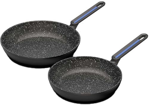 TECHWOOD SSet de 2 Sartenes 24-28cm TAF-02PON - Sartenes Antiadherentes Efecto Piedra, Recubrimiento Resistente a Altas Temperaturas, Mangos Cómodos en Baquelita, Compatibles con Todo Tipo de Fuegos