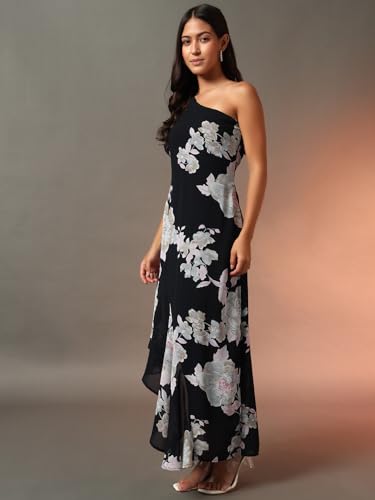 Image of Trend Arrest.ed Women's Floral One-Shoulder Cocktail Dress | Asymmetrical Hem with Lining | Adjustable & Removable Pads | Elegant Fit for Party, Wedding & Special Occasions