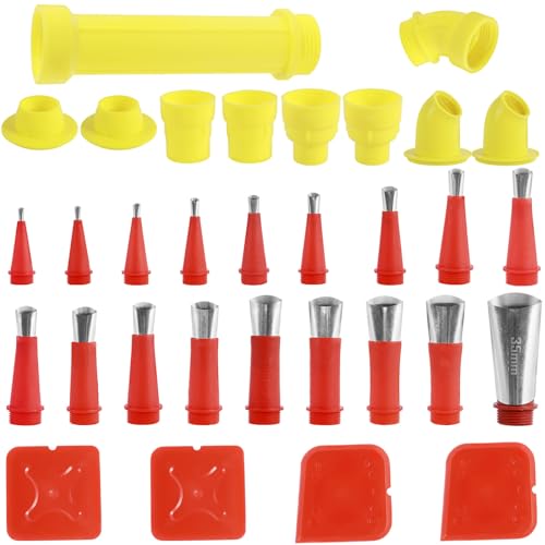 FALESOUL 32Pcs Caulking Finisher Kit, 18Pcs Caulking Nozzle Tips, Reusable Caulking Nozzle Coating Caulking Tool Kit with 10 Connector Caulking Guns and 4 Grout Scraper for Bathroom Kitchen Doors