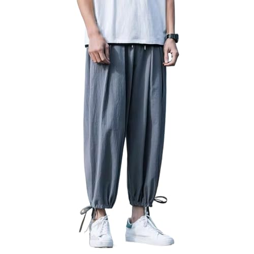Pantalon à jambes larges homme contre la chaleur en coton lin noir