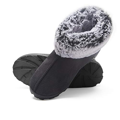 Jessica Simpson Women's and -Girls Microsuede Super Soft Bootie Slippers with Indoor Outdoor Sole, Black, Large