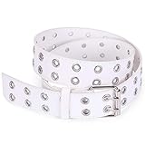 Double Grommet Belt for Women Men - WHIPPY PU Leather Double Prong Buckle Vintage Punk Rock Jeans...
