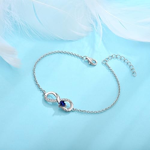 STARCHENIE 925 Sterling Silver Infinity Bracelet Adjustable Angel Wings Heart Birthstone Bracelet for Women4