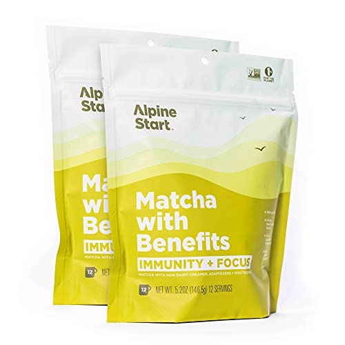 Alpine Start Matcha With Benefits. Immunity + Focus Support Organic Matcha Powder. Japanese Matcha Tea with MCTâ€™s, Vitamins A+D, Lionâ€™s Mane & Reishi Mushrooms. Vegan, Paleo, Non-GMO - 24 Servings