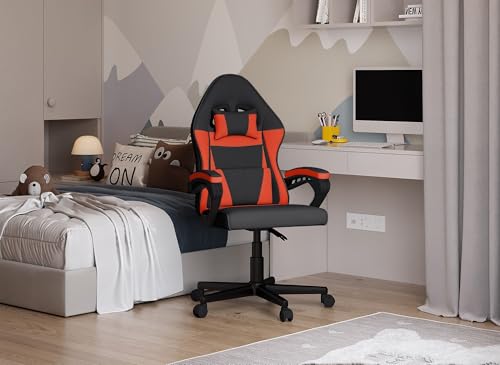DecoInParis Fauteuil de Bureau en Tissu Noir et Rouge Ghost