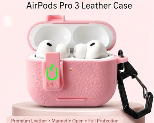Image of for Leather AirPods Pro 3 Case 2025| Cute iPod Air Pods Pro 3 Case with Magnetic Lock | with Phone Holder & Keychain | Airpods 3 Pro Cases for Man Women(Model A2700 /A2931)(Pink)