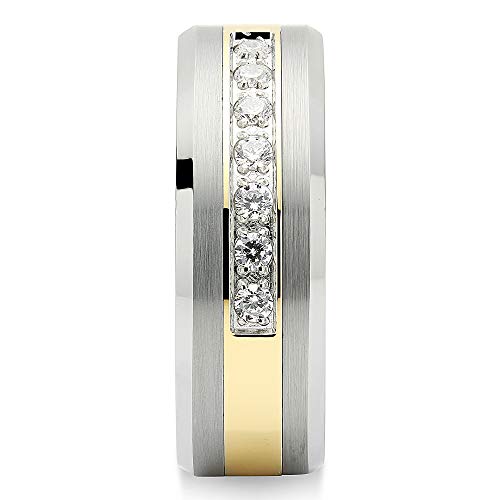 100S JEWELRY Tungsten Rings for Men Women Wedding Band Two Tone Gold Silver Cz Inlay Size 6-164