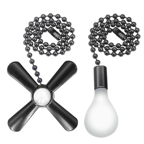 Dotlite Black Ceiling Fan Pull Chain Set, 2Pack 3mm Diameter Beaded Fluorescent Decorative Pendant Extension, 12in Lighting & Fan Chain Extender with Connector Glow in The Dark(Black)