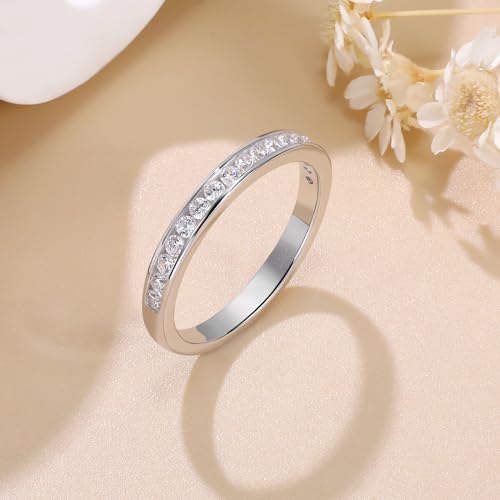 Moissanite Eternity Rings 925 Sterling Silver Moissanite Wedding Band D Color VVS1 Round Cut Channel Set Half Eternity Wedding Band Stackable Ring for Women4