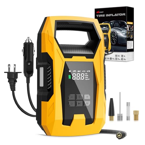 Image of Nilight AC /DC Tire Inflator Portable Air Compressor Dual Power Supply 110V AC 12V DC 150PSI Fast Inflation Heavy Duty with LED Light Pressure Gauge Auto Shutoff Pump for Car Motorcycle Bicycle Ball